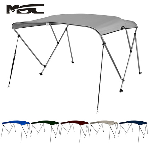 MSC 3 Bow& 4 Bow Bimini Top Boat Cover 2 Straps for Front and 2 Rear Support Poles Includes Mounting Hardwares with 1 Inch Aluminum Frame