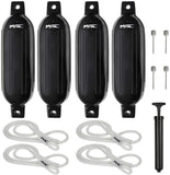 MSC® Vinyl Ribbed Boat Fenders Bumpers,Black, 4 Packs