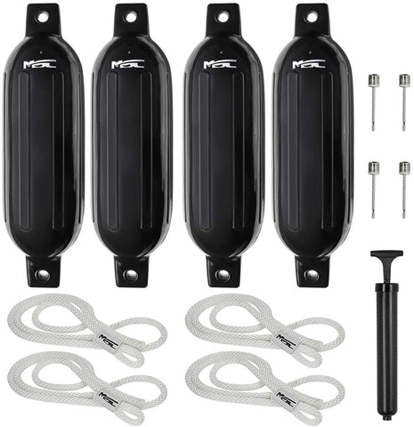 MSC® Vinyl Ribbed Boat Fenders Bumpers,Black, 4 Packs