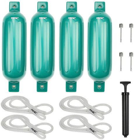 MSC® Vinyl Ribbed Boat Fenders Bumpers, Green,4 Packs