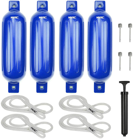 MSC® Vinyl Ribbed Boat Fenders Bumpers,Blue,4 Packs