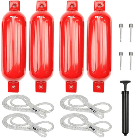 MSC® Vinyl Ribbed Boat Fenders Bumpers,Red, 4 Packs