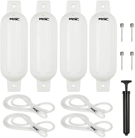 MSC® Vinyl Ribbed Boat Fenders Bumpers,White ,4 Packs