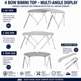 MSC® 4 Bow Bimini Boat Top Cover with Rear Support Pole and Storage Boot