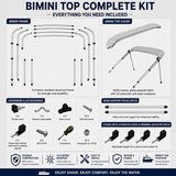 MSC® 3 Bow Bimini Boat Top Cover with Rear Support Pole and Storage Boot