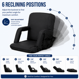 Large Size Foldable Stadium Seat Chair for Bleacher Padded Back Support with 6 Reclining Positions, Black