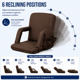 Large Size Foldable Stadium Seat Chair for Bleacher Padded Back Support with 6 Reclining Positions, Black