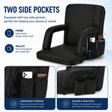 Large Size Foldable Stadium Seat Chair for Bleacher Padded Back Support with 6 Reclining Positions, Black