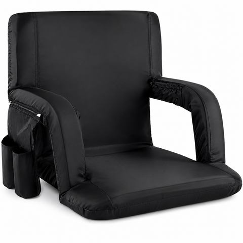 Large Size Foldable Stadium Seat Chair for Bleacher Padded Back Support with 6 Reclining Positions, Black