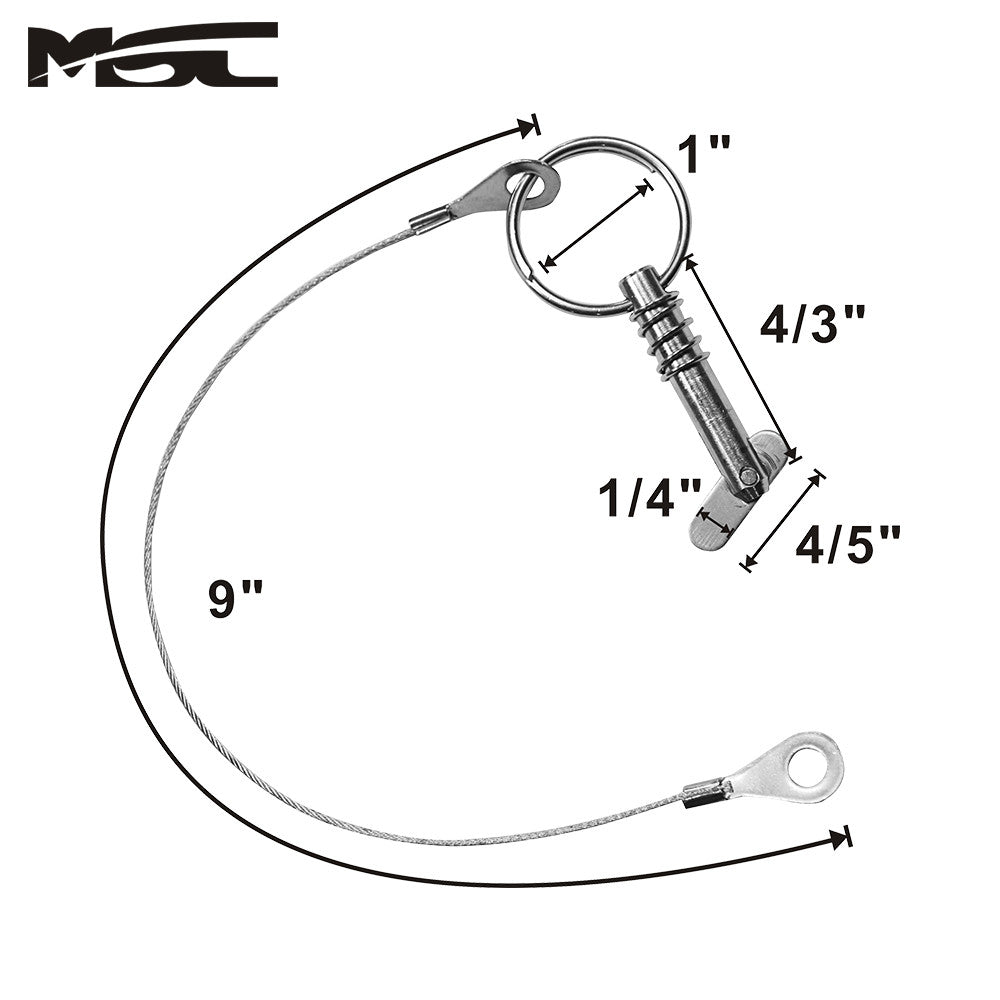 MSC® Stainless Steel Bimini Top Removable Clevis Pin Tethered,1/4 Spin ...